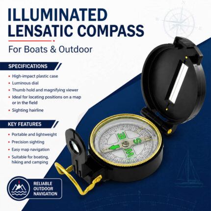 Illuminated Lensatic Compass for Boats & Outdoor Specification Installation – navigation compass for boat, camping and hiking