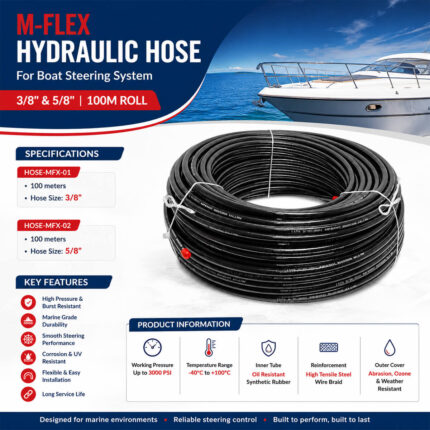 M-FLEX Hydraulic Hose for Boat Steering System 3/8 Inch & 5/8 Inch 100M Roll Specification & Installation Guide Marine Hydraulic Steering Hose