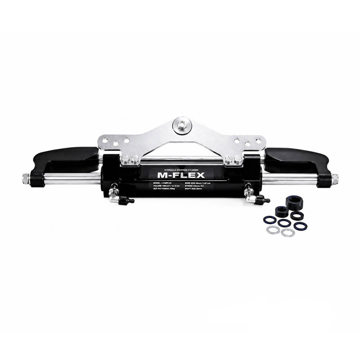 M-FLEX Hydraulic Steering Cylinder for Outboard Steering System – 100HP, 150HP, 600HP & 700HP M-FLEX Hydraulic Steering Cylinder for Outboard Steering System – 100HP, 150HP, 600HP & 700HP front-mount hydraulic steering cylinder for single and dual outboard engines with corrosion-resistant construction.