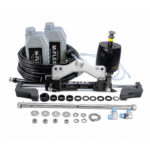 M-FLEX Hydraulic Steering Kit 150HP – Boat Outboard Hydraulic Steering System with front-mount helm pump, hydraulic steering cylinder, hoses, hydraulic oil, and installation accessories for single outboard engines.