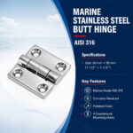 Marine Stainless Steel Butt Hinge – AISI 316 - Image 3