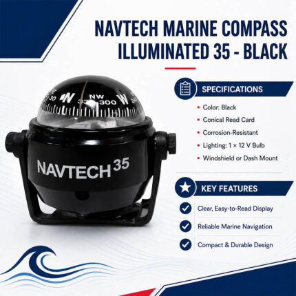 NAVTECH Marine Compass Illuminated 35 Black Specification Installation – surface mount navigation compass for boat