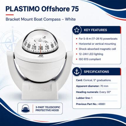 PLASTIMO Offshore Bracket Mount Boat Compass 75 White specifications and installation