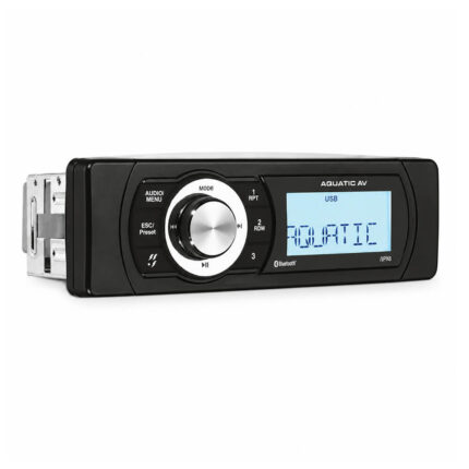 Aquatic AV MP6 Waterproof Marine Stereo – Shallow Mount, side view showing its shallow housing