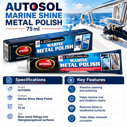 Autosol Marine Shine Metal Polish 75 ml specifications and key features for boat metal polishing