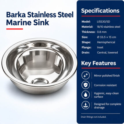 Barka Stainless Steel Marine Sink Mirror Polished specifications and key features