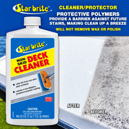 Star Brite Non-Skid Deck Cleaner before and after view of cleaned boat deck