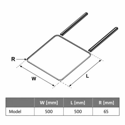 Webasto Manual Marine Sunroof – 500 × 500 mm, Black, technical dimension drawing showing the roof cut-out and overall size