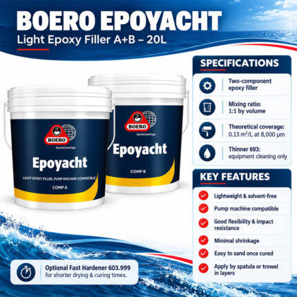 BOERO EPOYACHT Light Epoxy Filler A+B 20L specifications and key features for marine filling and fairing.